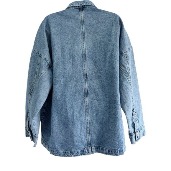Zara Women's Sz M Patch Pocket Denim Jacket Light Wash Oversize - Picture 4 of 11